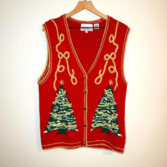 VTag Hand Knitted Festive Christmas “Ugly” Sweater Vest L Large - Picture 1 of 8